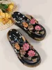 Slippers Ethnic style plum blossom totem thick soled cool for women in summer new style sponge cake heel wrapped slippers for women in non slip T240220