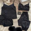 Vêtements de nuit pour femmes Sexy robe de mariée noire ensemble satin décontracté lingerie intime chemise de nuit douce homewear maison vêtements robe 2024 pyjamas