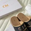 2024 Novo designer feminino sandália de madeira sluffy fundo plano mule chinelos multi-cor renda carta chinelos de lona verão casa sapatos marca de luxo chl01 sandles 35-42