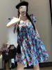 Kleider Minikleider Damen Blumen Urlaub Prairie Chic Bandage Ärmellos Französischer Stil Süße Mode Mädchenhaft Sommer Studenten Ästhetik