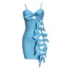 Casual Dresses Women Summer 2024 Sexig Cut Out Blue Bow Tie Bandage Mini Sticked Elegant Evening Club Party Dress