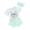 Ensembles de vêtements pour bébés filles, tenue de pâques, petite barboteuse à manches courtes, short, bandeau, vêtements mignons