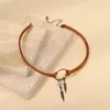 Necklace Earrings Set Boho Choker Dream Catcher Women Retro Long Feather Tassel Brown Leather Leaves Pendant Jewelry