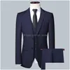 Ternos masculinos Blazers Mens Negócios Simples Elegante Moda Entrevista Trabalho Cavalheiro Conjunto Tra Fino 3 Peça 230330 Gota Entrega Vestuário Dhnh8