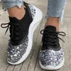 Dress Shoes Sequin fly woven breathable lace up single shoe for womens knitted thick sole color blocking low top board shoes T240220