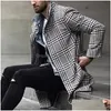 Trench da uomo Moda uomo Plaid Risvolto monopetto Cappotto lungo Giacca invernale da uomo Cappotto Drop Delivery Abbigliamento Abbigliamento Esterno Dh23A