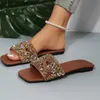 Hausschuhe Bunte Strass-Flip-Flops für Damen im Jahr 2024, flache Oberbekleidung, Sandalen, offene Zehen, Strandschuhe, Slippe T240220