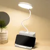 Bordslampor Desk Lamp LED -läsning med lagringslådans mobiltelefonhållare Tre färgtemperatur justerbar