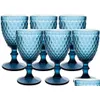 Wine Glasses 10Oz Colored Glass Goblet With Stem 300Ml Vintage Pattern Embossed Romantic Drinkware For Party Wedding Fast Drop Deliv Dh3Mf