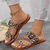 Talltor 2024 Spring/Summer New Flat Bottom Buckle Strap Cool Drag Stor runda huvud Leopardmönster Kvinnor tofflor T240220