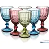 Wine Glasses 10Oz Colored Glass Goblet With Stem 300Ml Vintage Pattern Embossed Romantic Drinkware For Party Wedding Fast Drop Deliv Dh3Mf