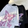 Мужские футболки Американский сладкий и крутой принт бабочки с короткими рукавами для мужчин и женщин, свободный дизайн для пар, универсальный нишевый топ с половиной рукавовH24220