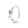 Cluster anneaux authentiques 925 Silver Ring Princess Crown Sparkling Love Heart Cz pour les femmes Engagement Pan Jewelry Anniversary Gift