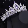 Haarspeldjes Paars Kristal Bruidskroon Koninklijke Koningin Tiara Optocht Prom Bruid Diadeem Prinses Bruiloft Accessoires