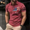 Herr t-shirts vintage herr polo skjorta 3d flagga av USA tryckta män kläder lösa överdimensionerade skjorta street casual short hylsa toppar q240220