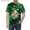 T-shirts hommes Nouveau T-shirt décontracté pour hommes Haut de vacances irlandais St Patrick 3D Imprimer Street Fashion Gothic Loose Harajuku Pull Col rond Court Q240220