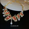 Ожерелья женские роскошные колье-чокеры с цветком из кубического циркония великолепные корейские модные цепочки на шею с имитацией жемчуга нежные украшения