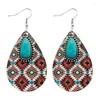 Dangle Earrings Vintage Turquoise Teardrop Aztec For Women 2024 Geometric Pattern Western Wood Boho Jewelry Wholesale