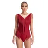 Stage Wear Femmes Ballet Danse Latine Justaucorps Gymnastique Patinage Artistique Performance Costume Sans Manches Brillant Strass Gland Dancewear