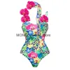 Women's Swimwear 2023 Women 2PC Cover-up Swimsuit Ruffle Solid Printed Deep V One-piece Monokini Kimono Bikini Suit Summer BeachwearH2422088