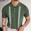 Erkek Tişörtler Sıcak Satış Erkek Yaz Kıyafetleri Lüks Stil İnce Yeşil Stripe Polo Gömlek Erkek Örme Kısa Kol Polo Tişörtleri Erkek Gömlek Q240220