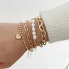 Link Bracelets Boho Thick Chain Golden Pearl Charm Bangles Fashion Jewelry 2024 Punk Curb Cuban Set For Women Gifts