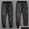 メンズパンツTsingyi Moto Biker Faux Leather Men Men Joggers Harem Pant Elastic Jipper Pockets Black Streetwear Slim Fit Drop Deliv Dhbjm
