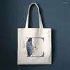 Shopping Bags Women's Bag Kawaii Cartoon Letter Design Handbag Canvas Shoulder Large Capacity Beach Bag.