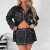 Abiti da lavoro Donna Moda Vintage Casual Denim Set 2024 Camicia a maniche lunghe allentata Camicetta Top Mini Wrap Gonna sexy Club Due pezzi