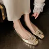 Chaussures simples de style soirée française pour femmes, fond plat, strass de printemps, boucle carrée, deux vêtements à nouer, chaussures Mary Jane, cuir complet, produits de haute qualité, 2024 240220