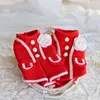 Dog Apparel Handmade Unique Design Winter Clothes Pet Supplies Couple Dress Adorable Vest Jacket Red Woolen Fair Lady Style Christmas