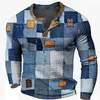 Magliette da uomo Graphic Plaid Designer Casual Vintage Stampa 3D Henley Shirt Waffle Sports Outdoor Holiday Festival