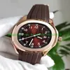 Luxury New Aquanaut 5167R-001 5167R Brown Dial Asian 2813 Automatisk herrklocka Rose Gold Case Brun Rummi Rem Gents Sport Watch303U