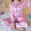 Women Pajamas مجموعة ملابس النوم الربيع طويلة الأكمام mujer pijamas nuisette مثير الملابس الليلية الليلية الحرير الساتان pajamas بدلة 2pcs 240219