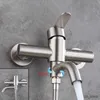 Bathroom Sink Faucets Stainless Steel Shower Mixer Faucet Shower Diverter Wall Bathroom Fixtures Universal Hot Cold Mixer Triple Valve Long Nozzle Tap