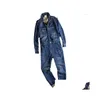 Mäns jeans herrar jeans 2023 Vår- och höstens overaller denim jumpsuits långärmad lapel lös blå last byxor mode arbetskläder tru dhpyx