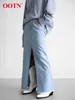 Skirts OOTN Elegant Blue Denim High Waist Fashion Cotton Split Straight Women Street Wear Long Skirt Female 2024 Spring