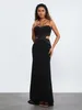 Casual Jurken Kimydreama Vrouwen Elegante Bodycon Halter Mouwloze Lange Jurk Uitsparing Taille Sheer Spaghetti Band Avondfeest