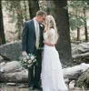 Western Country Wedding Dresses Lace Chiffon Modest V Neck Half Sleeves Long Bohemian Bridal Bowns Plus Size Robe de Mariee En Dentelle