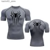 Men's T-Shirts Men Short Sleeve Running T Shirt Compression Shirt Summer Quick Dry Top Black Bodybuilding Muscle Shirt Workout Breathable Gym Q240220