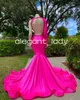 Fuchsia Pink Sparkly Trumpet Evening Reception Dresses for Women Luxury Diamond Black Girl Prom Ceremony Gala Gown