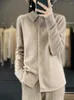 Women's Knits Long Sleeve Women Sweater Autumn Winter Mink Cashmere Cardigan Solid Polo-Collar Knitwear Korean Fashion Tops