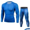 T-shirts pour hommes Hommes T-shirts Pantalons Ensemble 2 pièces Vêtements de sport pour hommes Combinaison de compression Joggers Fitness Couche de base Chemise Leggings Rashguar Dhhyj