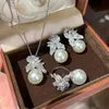 Earrings New Exquisite Sterling Silver Micro Baroque Pearl Jewelry Set Female Elegant Wedding Bridal Ring Earring Necklace 230831