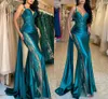 Robes de soirée élégantes Aqua arabe élégant sirène bretelles Spaghetti Illusion dentelle Satin fête Occasion robes formelles robes de bal BC18222