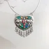 Anhänger HX Silber Farbe Herz Bild Halskette Frauen Quaste Kupfer Münze Anhänger Vintage Ethnischen Stil Kragen Vintage Stil Schmuck