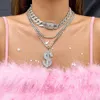Smycken punk dollar hänge flash diamant lång halsband hip hop super cool kubansk kedjhalsband