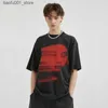 Men's T-Shirts 2024 Men Washed Black T-Shirt Harajuku Streetwear Red Face Graphic T Shirt Cotton Vintage Tshirt Hipster Tops Tee Unisex Y2K Q240220