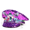 Berets Women cekin płonący kapelusz wojskowy kapitan sierżant hat jacht tydzień rhinestone rave festival Bachelorette Part Hat