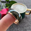 Bands TUSSTEN 8mm Tungsten Carbide Steel Ring Black Inlaid Gold Color Foil Wedding Ring for Men and Women Jewelry Wholesale